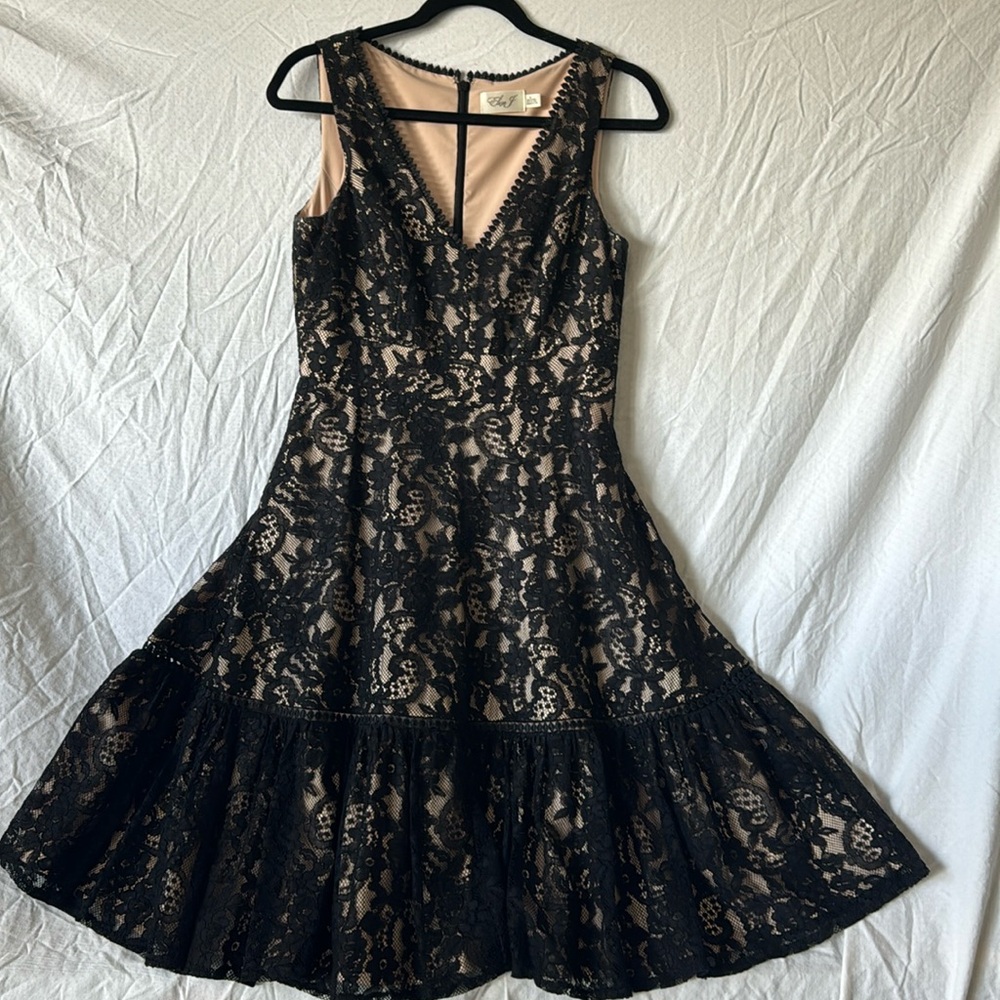 Eliza J Fit and Flare Black Lace V Neck Cocktail Dress Size 4